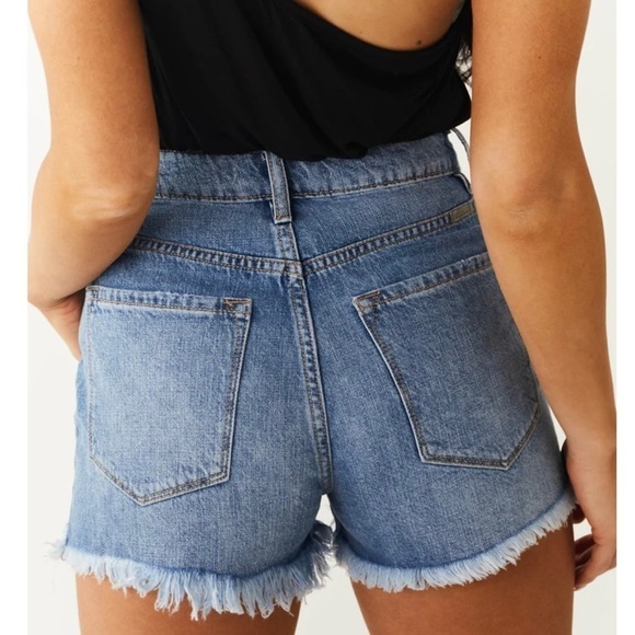 Kancan Medium Wash High Rise Distressed Hem Shorts - Picture 2 of 9